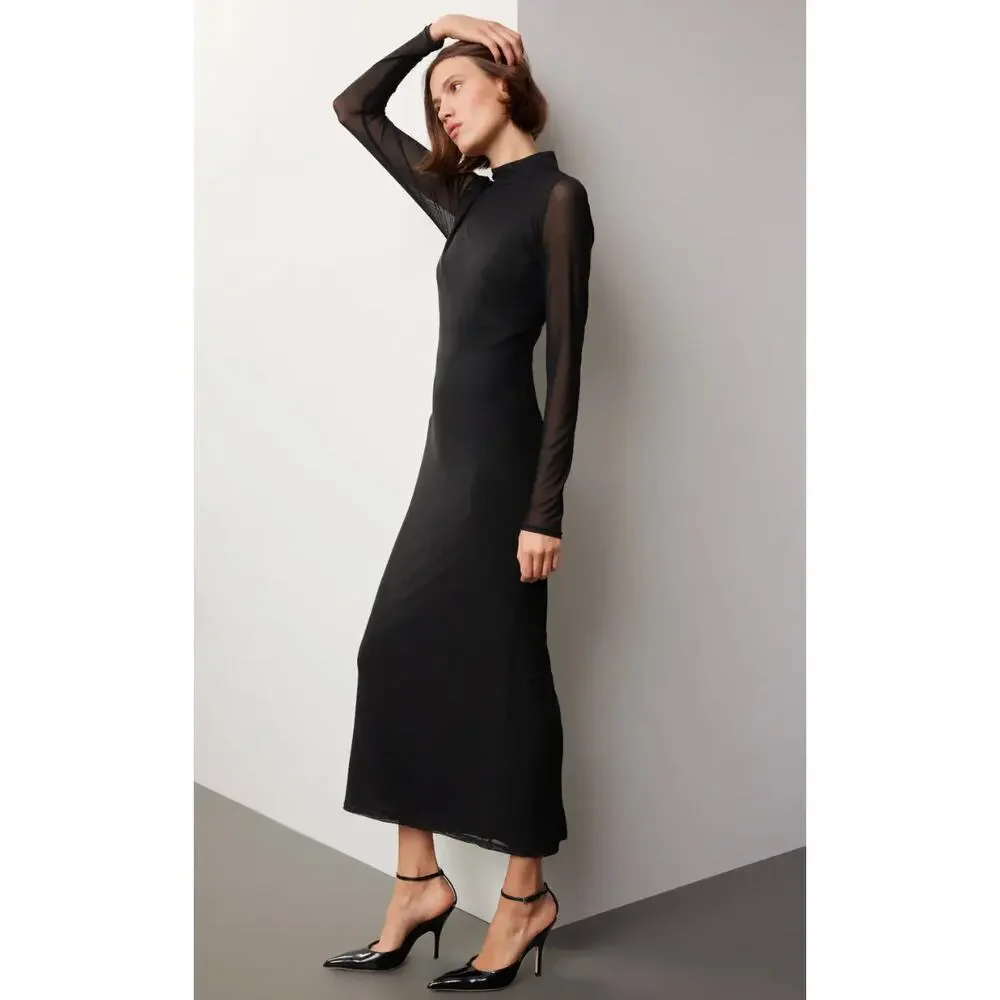Saunders x RTR Mesh Black Mesh Midi Dress